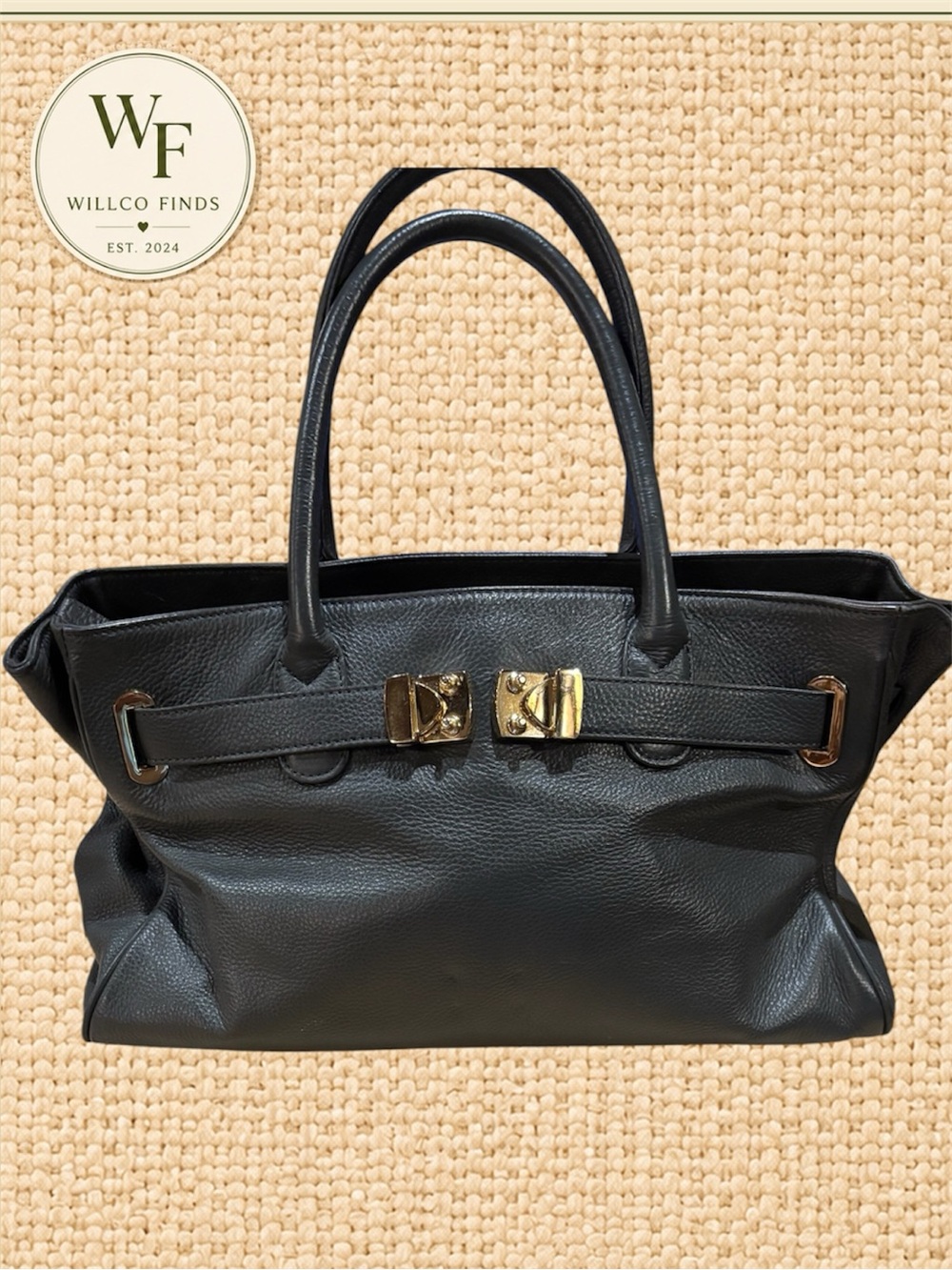 Onna Ehrlich Maya Black Pebbled Leather Satchel Tote Gold Hardware
